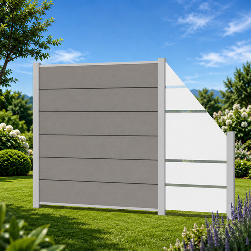 Wpc sichtschutzzaun grau - wpc, xl