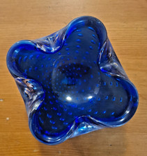 Murano Aschenbecher  Blau Lufteinschlüsse mit 4 Ablagen 70er Glas Design Vintage