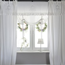 Romantische Raff Gardine Shabby Landhaus Leinen Spitze Vorhang Vintage bestickt