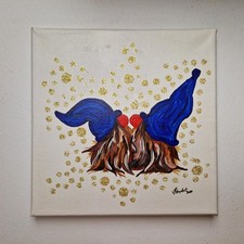 IPonArt Strukturbild, Leinwand, Keilrahmen 20x20 cm, Unikat,"2 blaue Wichtel".