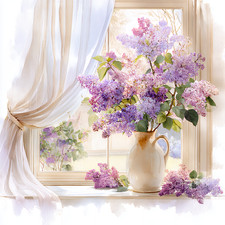 Wandbild Fenster Blumen Vase