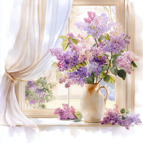 Wandbild fenster blumen - wandbild,