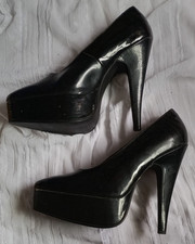 HIGH HEELS Gr. 40 VINTAGE SOLANTO  LACK SCHWARZ  LEDER MASSIV 14,5 CM !!!
