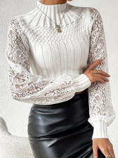 Eleganter Guipure-Spitzen Rollkragenpullover - Weicher, Gemütlich und Warm