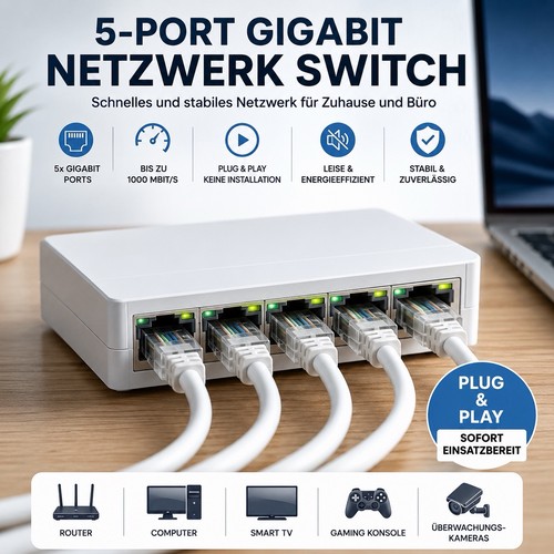 Port gigabit netzwerk - 5, switch