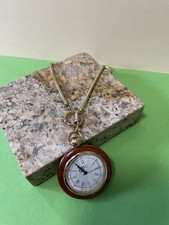 vintage Pocket Clock CMI Quartz Taschenuhr  Holz Optik Rahmen Kette kein Gold!!