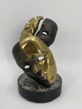 *VINTAGE TISCHSKULPTUR BRONZE THEATERMASKEN VENEDIG TONNY SIGNIERT GESICHT