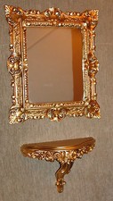 SET Wandspiegel + Konsole Spiegelkonsole AblageTelefon BAROCK Antik GOLD 44x38