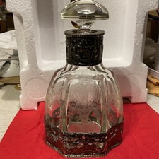 Kristallflasche mit Gravur Silber Massiv Deutsch Figuren Mühle Boot XIX.