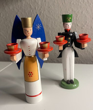 Engel und Bergmann 14 cm Kerzenleuchter ohne Kerzen, Erzgebirge, Weihnachtsfigur
