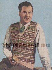 Vintage Strickmuster Herren 40er Jahre Classic Fair Isle Slip Over/Tanktop