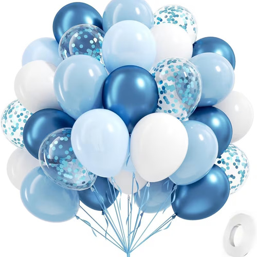 50x luftballons blau - blau, weiß