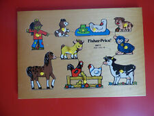 Fisher-Price / Holzpuzzle / Tiere Hund Schwein Ziege Schaf Pferd Kuh Huhn Frosch
