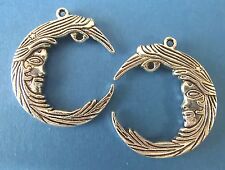 2 Charms Mond 38x32mm Farbe antiksilber Anhänger Metall Schmuck basteln #S302