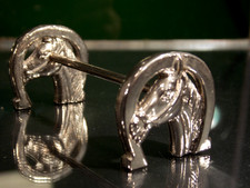 6 traumhaft antik Messerbänkchen/Besteckablage Pferd/Hufeisen silber versilbert