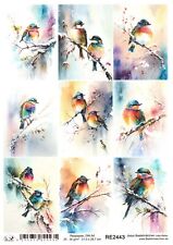 Reispapier A4 Strohseide bunte Vögel Vogel im Eis auf Ast Schnee Winter RE2443