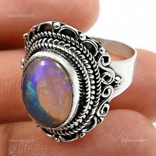 Solid Sterling Silber Ovale Natürlich Opal Ehefrau Statement Blende Ring Schmuck