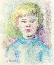 Knabe Kinderbildnis Michaela Krinner 1915-2006  Farbkreide 1959 Jungen-Porträt