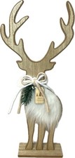 Hirsch Rentier Elch Weihnachten Holz mit Fell 45 cm