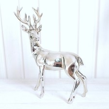 NEU Hirsch Silber Stehend Kunstharz Boltze Geweih Deko Figur Weihnachten Reh