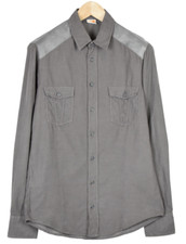 Hugo Boss Camin Formelle Shirt Herren Klein Kord Leder Flicken Taschen Grau