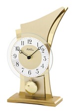 AMS 1137 Tischuhr Quarz mit Pendel golden modern geschwungen mit Glas