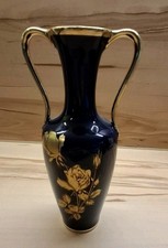 Vase Kobalt Amphorenvase Goldene Blumenmalerei