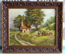 Ölgemälde Ölbild Holzrahmen 38x32 Heuernte. Landschaft. signiert