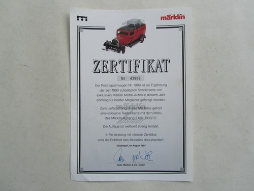 Märklin 1989 zertifikat - zertifikat, nr