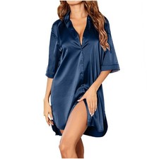 Marineblau Eis Seide Pyjama