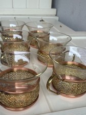 Vintage 6er Set Teetassen Schott/ Mainz Kupfer Jenaer Glas