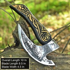 Handgefertigte Wikinger Axt Pizzaschneider golden gravierter Griff Kohlenstoffstahl Klinge Geschenk