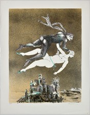 Bele Bachem: Schwebendes Paar. [1983]. [Signierte Original-Farblithografie].