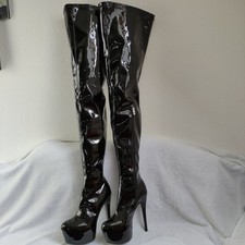Overknees Plateau Stiefel Gr. 42 - Schwarz Lack - Absatz 17 cm /5 cm Plat. - NEU