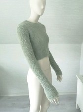 Pullover Zara S 36 Grün Khaki Hell Crop Kurz Bauchfrei Warm Zottelpullover