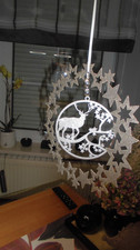 Fenster Deko Weihnachten Sternkreis Silber mit Hirsch 22 cm hoch