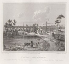 Aachen Viadukt Original Stahlstich Poppel 1843
