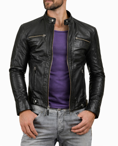 Herren schwarz leder - schwarz, biker