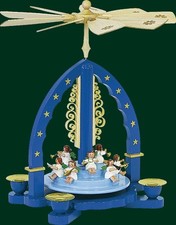 Tischpyramide Heilige Engelkonzert Blau Pyramide Handarbeit Erzgebirge NEU 01605