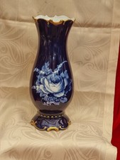 Bildschöne Vase in Kobaltblau mit Rosenmotiv Pirken - Hammer