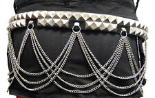 Ledergürtel mit 2.R. Pyramidennieten und Doppelkette schwarz Gothic Metal