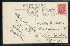 GB 1949 Queen Mary Postcard Paquebot posted at sea to Berlin-Schöneberg #B245