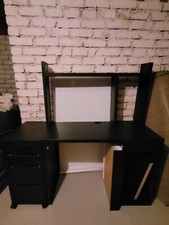 IKEA Schreibtisch Micke (schwarzbraun), mit Aufsatz und Rollschublade