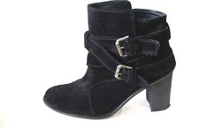 ZARA Knöchel Wildleder Stiefelette 39 Schwarz Biker Stiefel Boot Riemen Schnalle