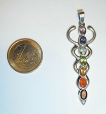 Anhänger Kette mit CHAKRA Edelsteine ECHT 925 Silber Äskulapstab Symbol EDEL 