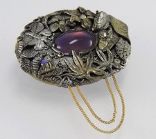 Vintage Modeschmuck Brosche mit Farbsteinen