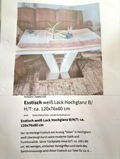 esstisch massiv ausziehbar weiss Lack 120x76x80-160cm