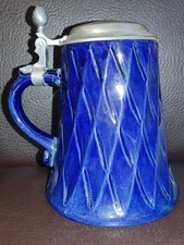 Mr Marzi & Remy Bierkrug -Keramik Blau Mit Zinndeckel