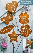6 Dekostecker mit Spruch NEU aus Metall in rost-braun Blumenstecker