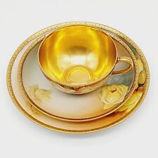 3-tlg. Set Tee- Prunk- Gedeck Rose THOMAS Royal Bayreuth BAVARIA um 1920 Gold 